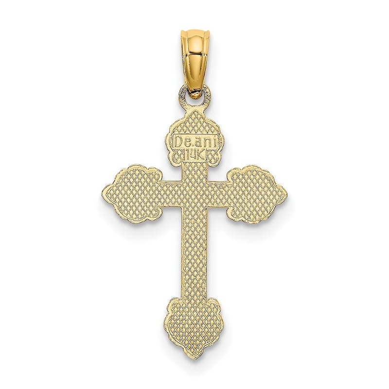 Curata 14k Yellow Gold Engraved Ends Budded Cross Necklace 14mm x19mm