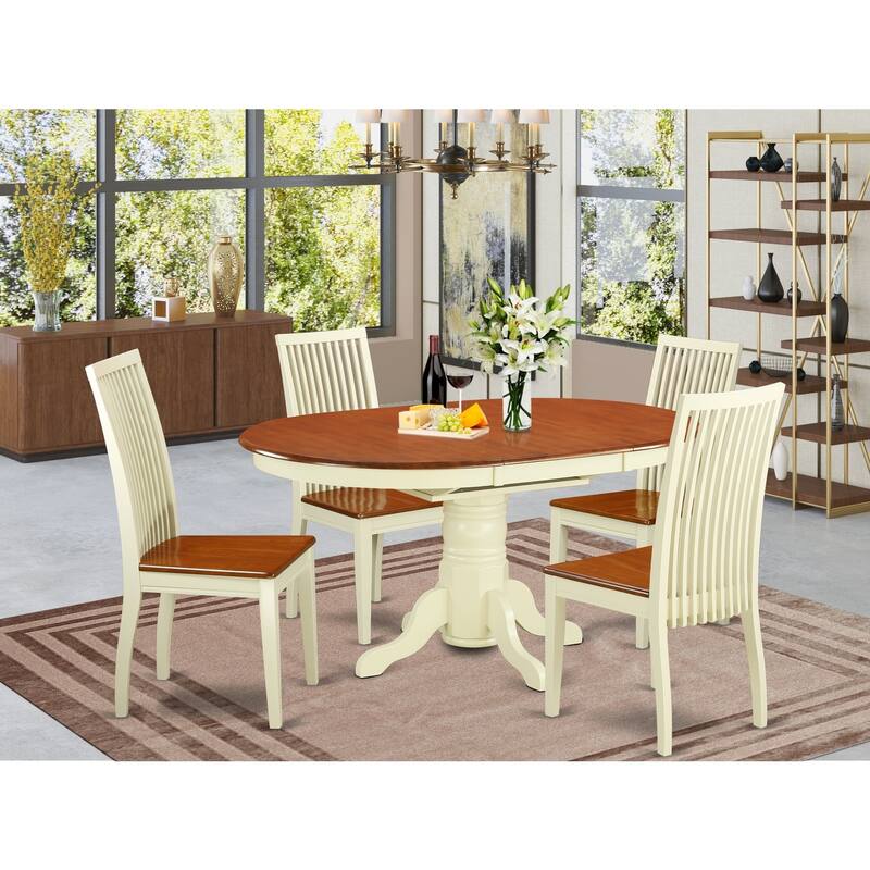 HomeStock 5-Piece Buttermilk and Cherry Finish Solid Wood Top Dining table with 4 Chairs with Lattice Back