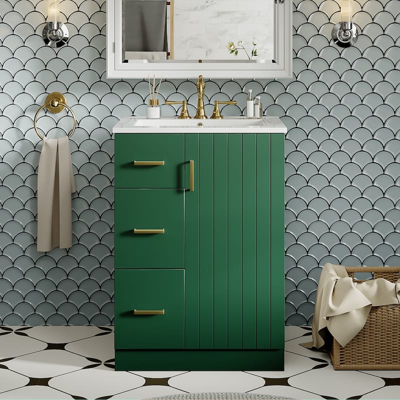24" Bathroom Vanity with Sink Bathroom Sink Cabinet with 2 Drawers and Adjustable Shelf