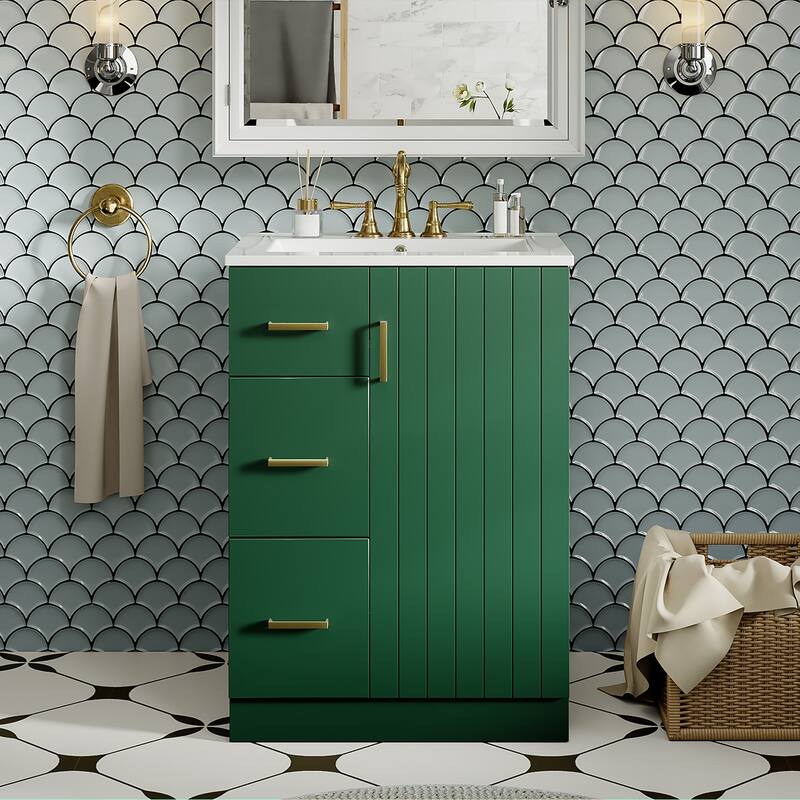 Small Bathroom Vanity Set with Under-mount Sink, 24" Freestanding Bathroom Storage Cabinet with 2 Drawers, Adjustable Shelf