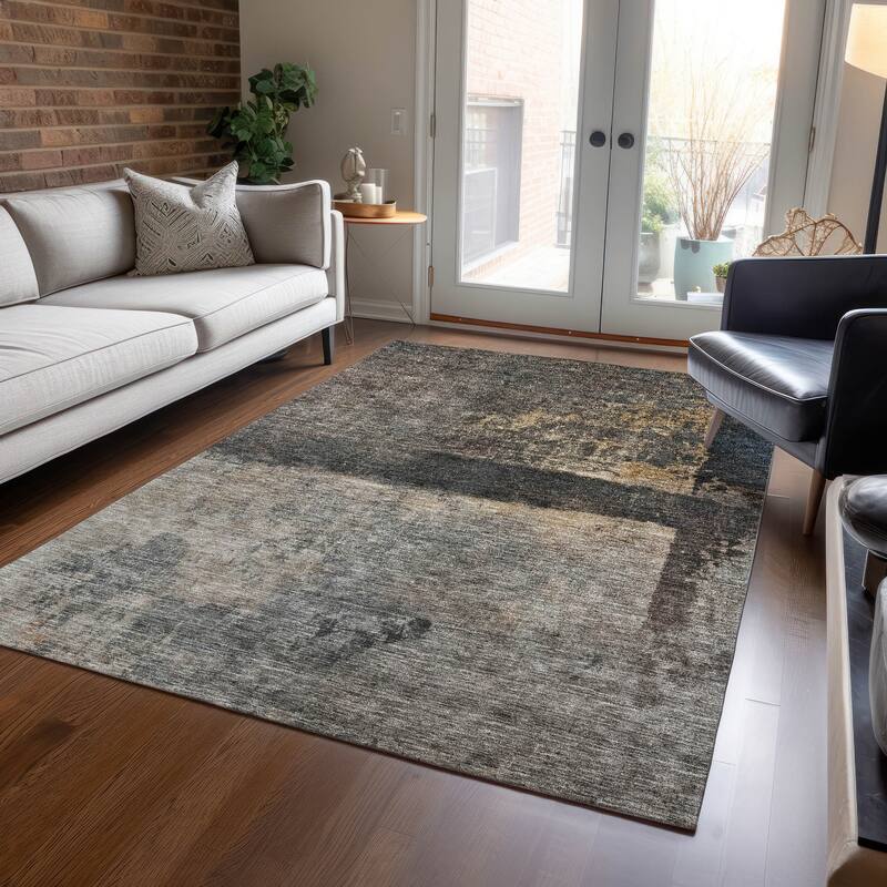 Machine Washable Indoor/ Outdoor Abstract Contemporary Chantille Rug - Coffee - 9' x 12'