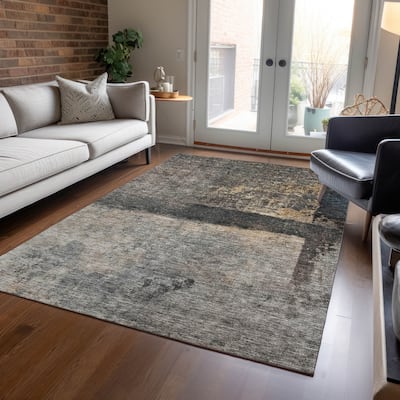 Machine Washable Indoor/ Outdoor Abstract Contemporary Chantille Rug