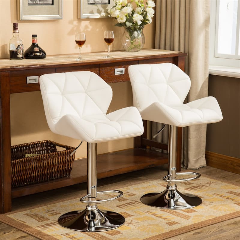 Contemporary Tufted Adjustable Height Hidraulic Bar Stools,Set of 2 - White