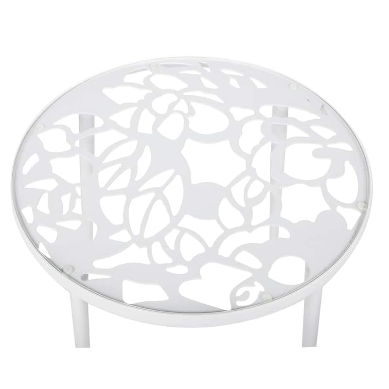 LeisureMod Devon Round Glass Top Aluminum Base Outdoor Side Table - 23 x 23