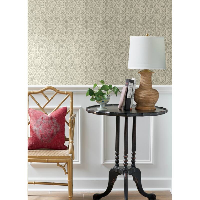 Chesapeake Karachi White Wooden Damask Wallpaper