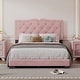 preview thumbnail 2 of 5, Full Size Upholstered Platform Bed Frame with Tufted Velvet Headboard and Decorative Rivet Accents