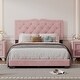 preview thumbnail 2 of 5, Modern Full Size Velvet Platform Bed with Rivet Accents and Tufted Headboard