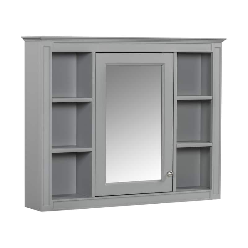 Wall Mounted Bathroom Wall Cabinet with Mirror, 6 Open Shelves
