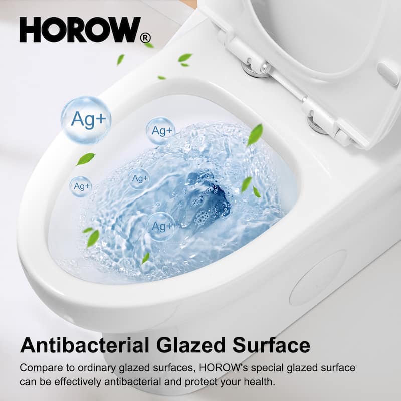 HOROW 1-Piece 1.28 GPF Compact Elongated Toilet in White with Comfort Height and Soft-Close Seat Included - N/A