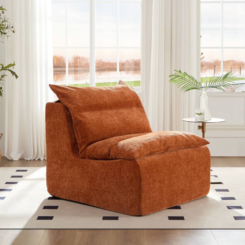 Accent Armless Chair Lazy Floor Seating, Single Chair Sofa Lounger Leisure Accent Single Couch with Backrest for Living