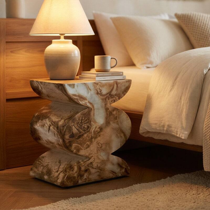 Studio London Trudi Faux Marble Effect Stool End Table – Onyx Brown