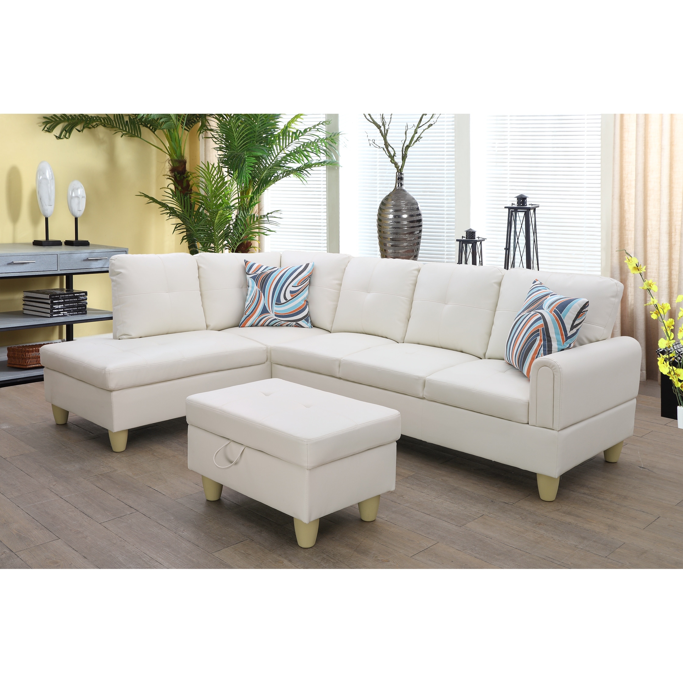 Philiptreacy 3 Pieces Sectional Sofa Set Off White Faux Leather
