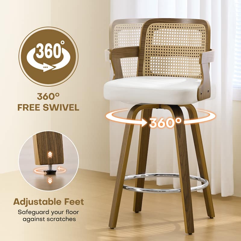 Upholstered Wood Swivel Counter Height Barstool with Arms - 37.8"H x 18.7"W x 19.29"D