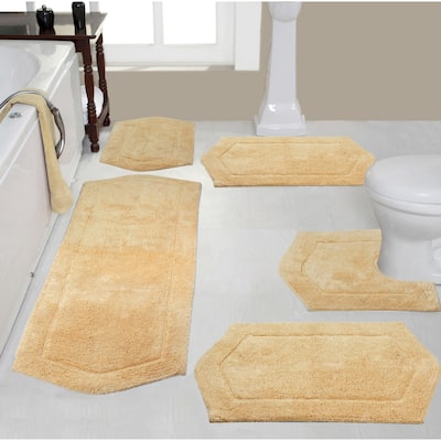 Waterford Collection 100% Cotton Non-Slip Bathroom Rug Set, Machine Washable Bath Rug, 5 Piece Bath Mat Set with Contour