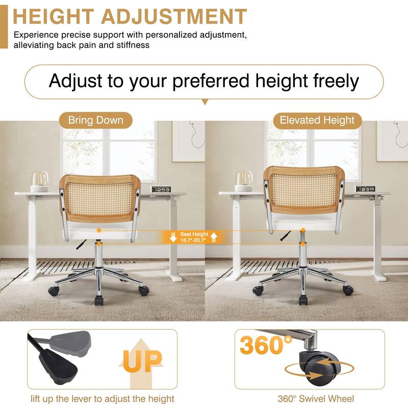 Javlergo Armless Home Office Desk Chair, Height Adjustable PU Leather Computer Task with 360° Swivel Rolling Wheels