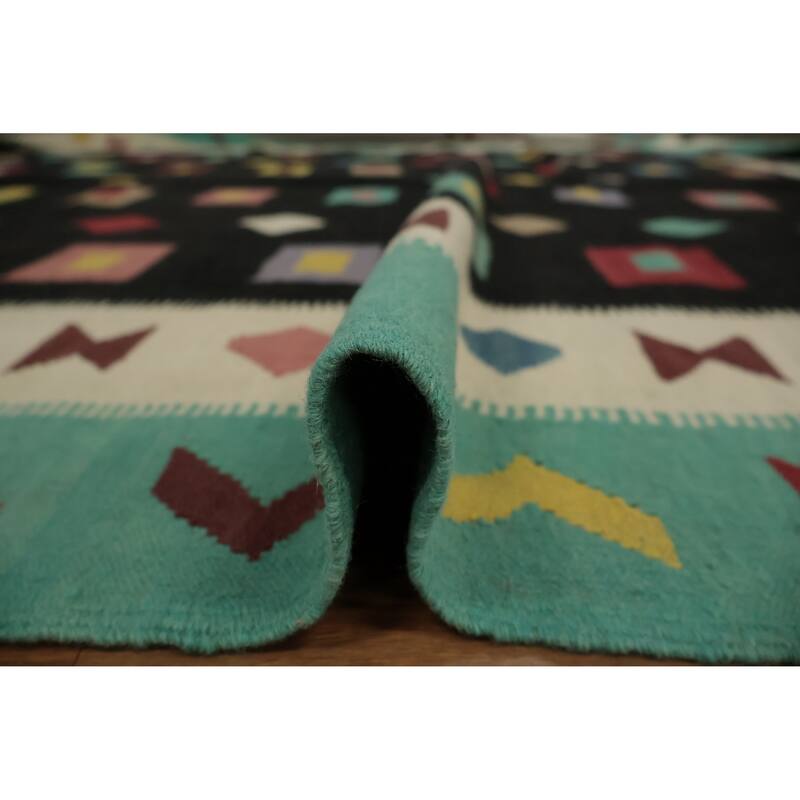 Hand Woven Oriental 100% Wool Carpet Southwestern Tribal Black Kilim Area Rug - 11' 10'' X 8' 11''