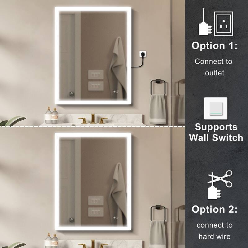 Wall Mounted Bathroom Frameless With Back/Front Light LED Mirror,Anti-fog