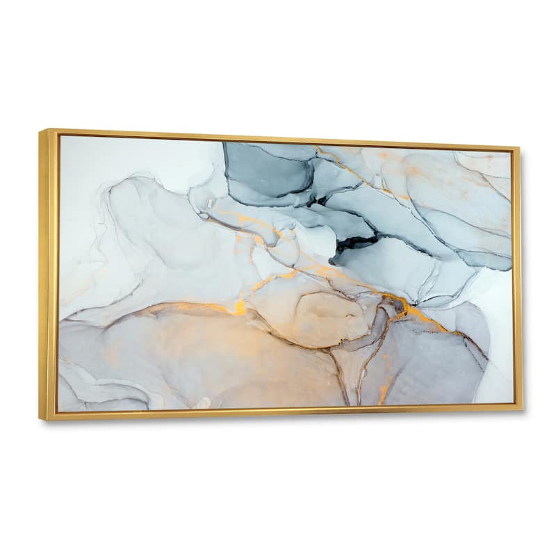 Designart "Luxry Blue And Grey Marble Art Ripples II" Abstract Framed Canvas Wall Art