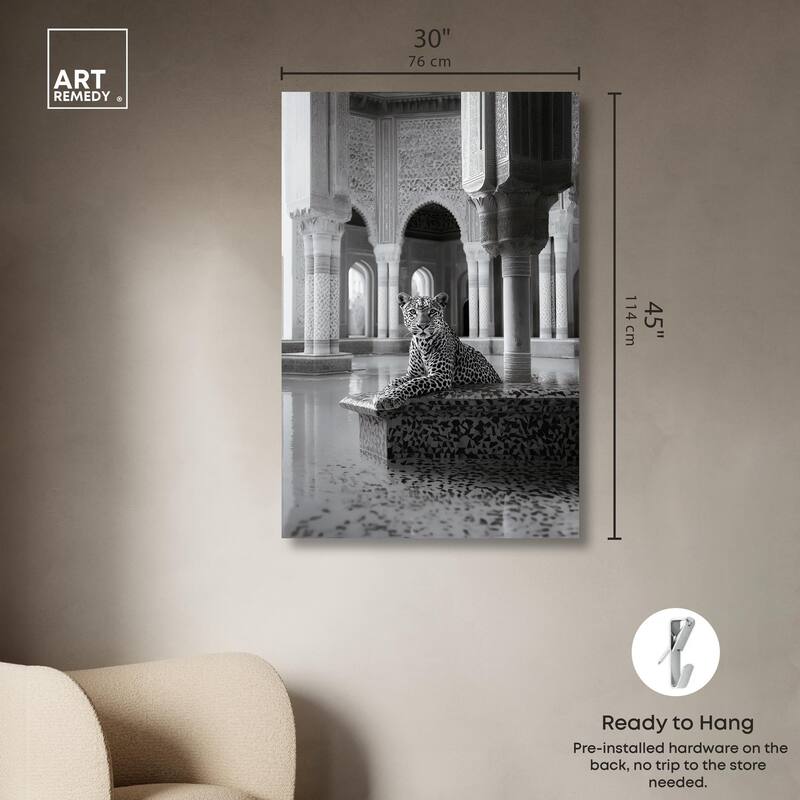 Peaceful Posing Leopard Noir Canvas by Art Remedy, Gallery Wrapped