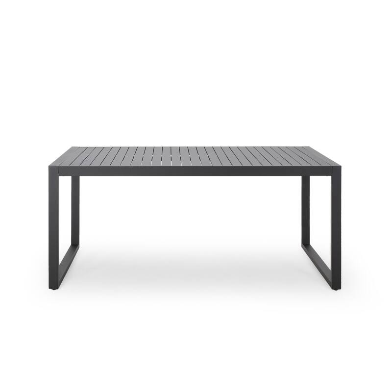 Aluminum Dining Table Slatted Top U Shaped Legs Outdoor Patio