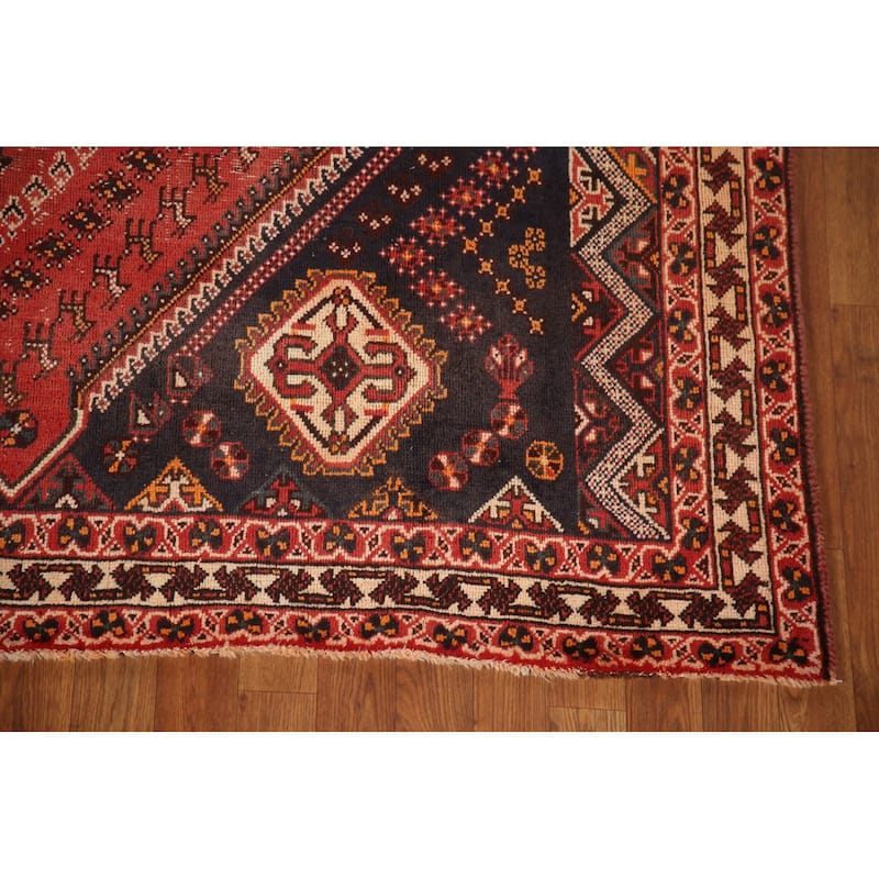Vegetable Dye Tribal Shiraz Persian Rug Handmade Vintage Wool Carpet - 6'11"x 9'11"