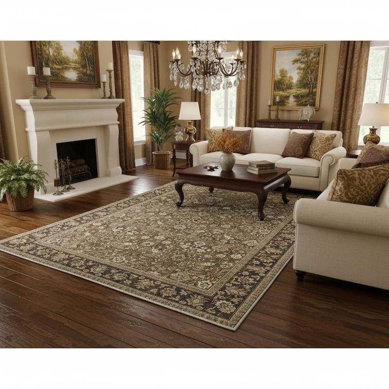 HomeRoots Floral Medallion Traditional Rectangle Area Rug - 9' X 12'