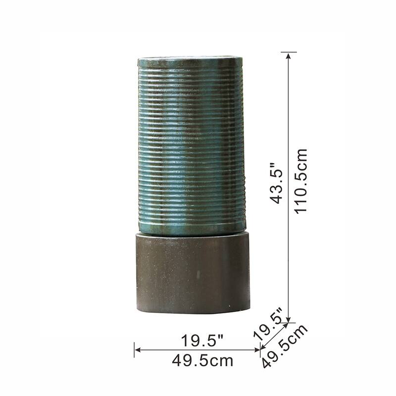19.5x19.5x43.5" Large Concrete Cylinder Green & Brown Ribbed Water Fountain, Outdoor Bird Feeder / Bath Fountain