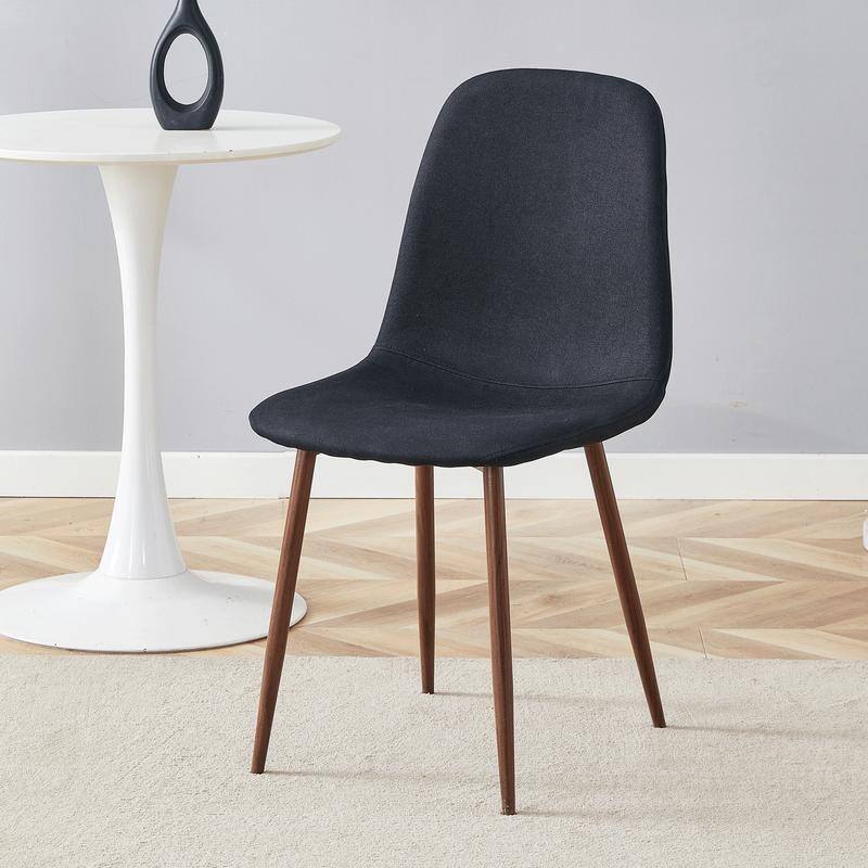 Set of 4 Modern Dining Chairs - Breathable Linen-Cotton Upholstery & Sturdy Integrated Metal Legs
