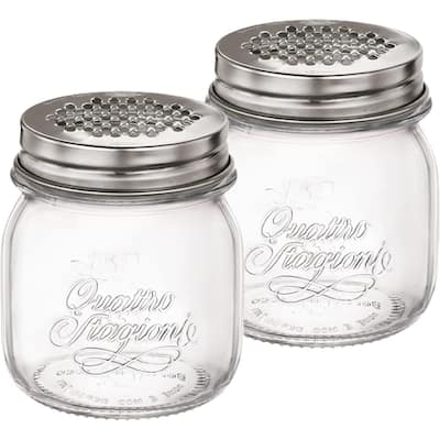 Bormioli Rocco Quattro Stagioni Grater Set Of 2 Mason Jars - Clear&Silver - 11 oz