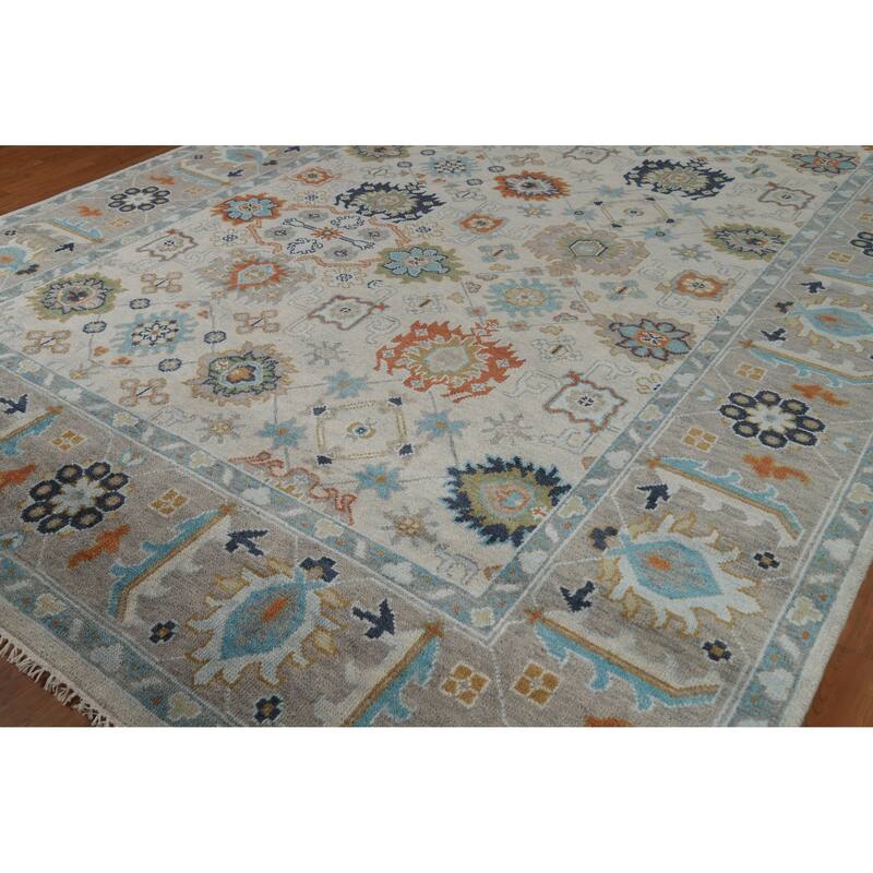Oushak Indian Area Rug Handmade Beige Wool Carpet - 9'0" x 12'1"