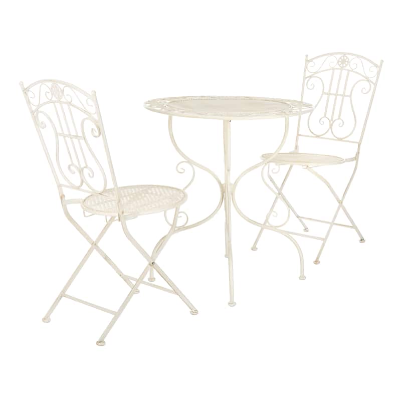 SAFAVIEH Outdoor Hailie Victorian Iron 3-Piece Patio Bistro Set. - 28"W x 28"D x 30"H