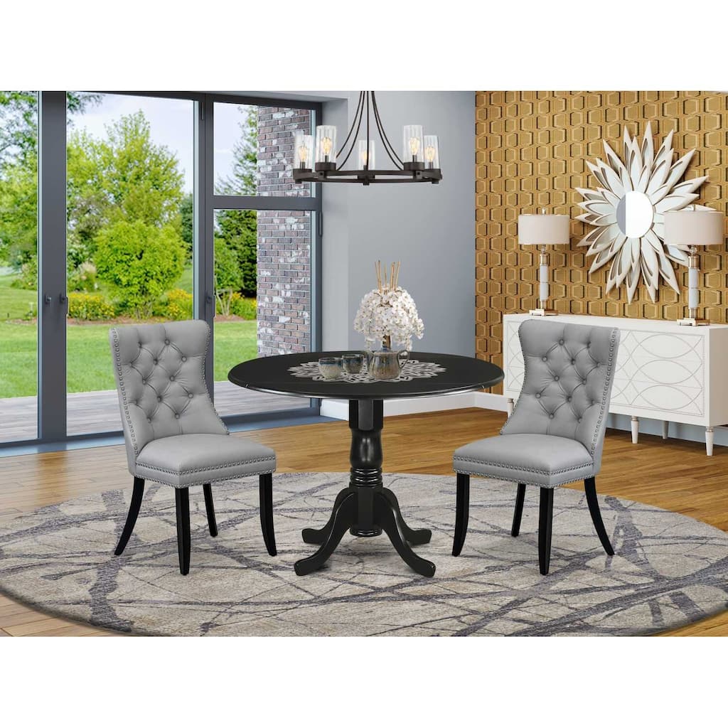 3-Piece Black Finish Solid Wood Top-Round Dining Room Set -Seats 4