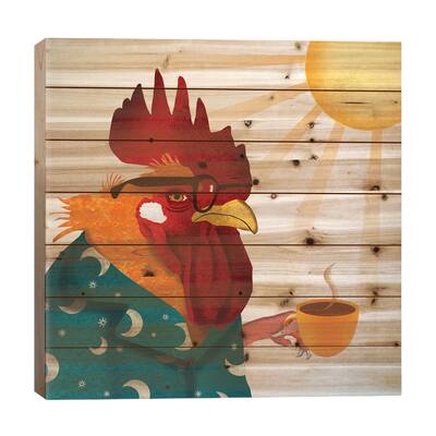 Rooster Print On Wood by Ellen Weinstein - Multi-Color