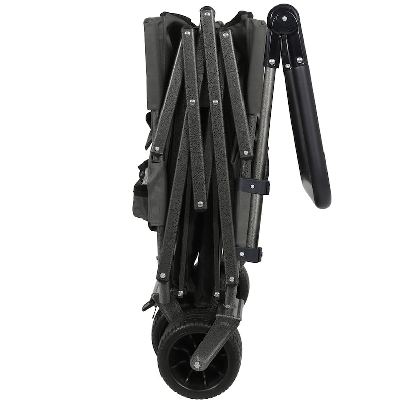 3-in-1 Folding Wagon Cart with Bench Seat & Canopy & Storage, 500lbs Heavy-Duty, 180L Capacity, All-Terrain Wagon