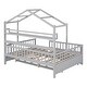 preview thumbnail 7 of 10, Full Size Wooden House Bed with Trundle and Shelves, Space-Saving Design for Kids and Teens, Sturdy Pine Frame