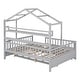 preview thumbnail 24 of 33, House Bed with Trundle Bed and Shelf, Wooden Platform Bed Frame with Full Length Guardrail and Roof