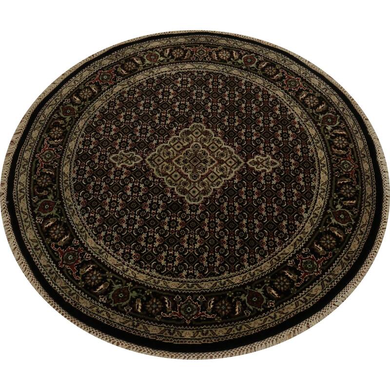 Hand Knotted Oriental 100% Wool Carpet Traditional Floral Black Tabriz-Mahi Area Rug - 4' 2'' X 4' 1''