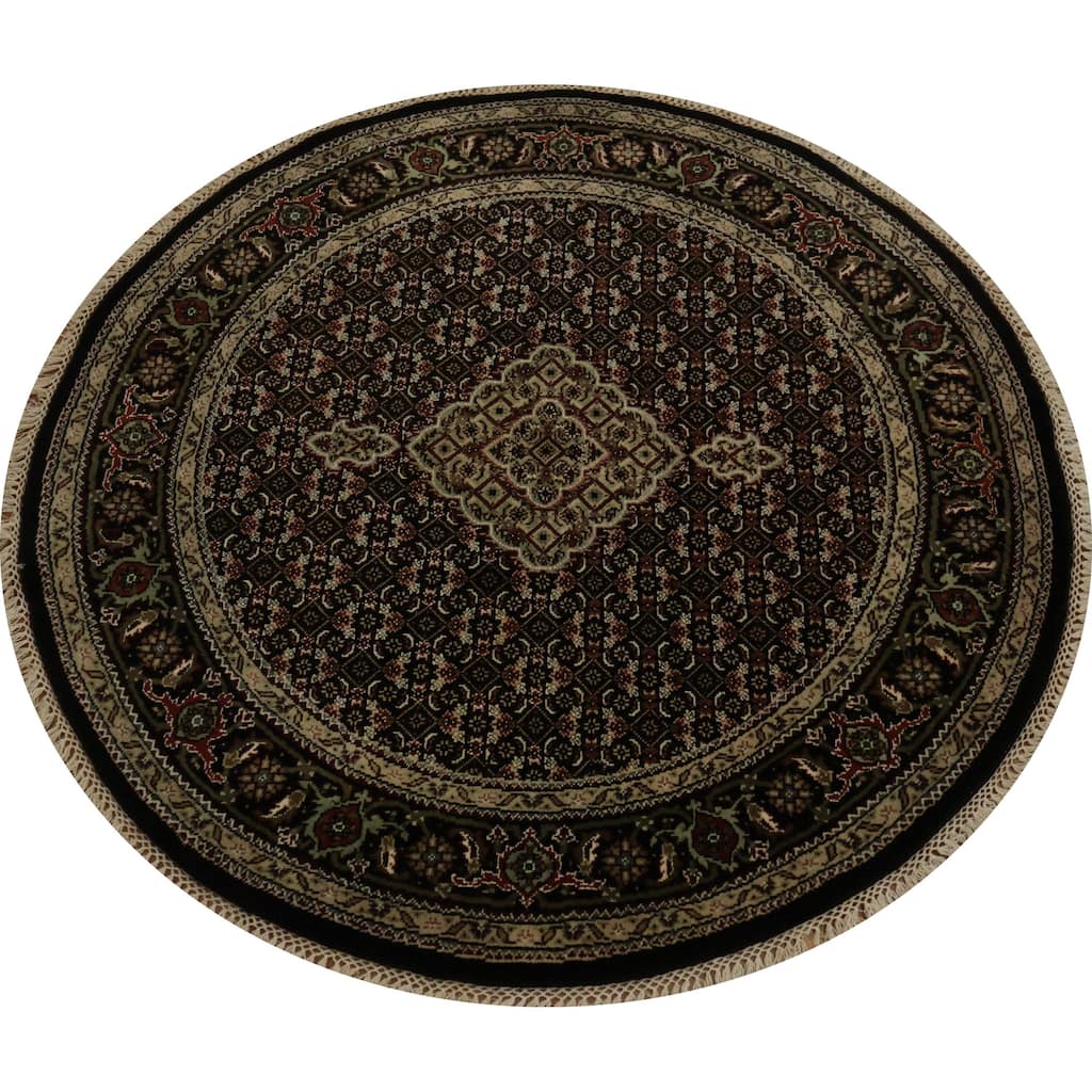 Hand Knotted Oriental 100% Wool Carpet Traditional Floral Black Tabriz-Mahi Area Rug - 4' 2'' X 4' 1''