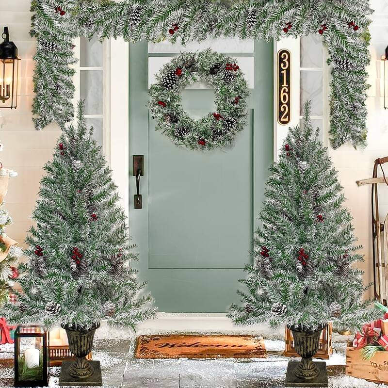 Pre-lit Xmas Tree Artificial Christmas 4-Piece Set