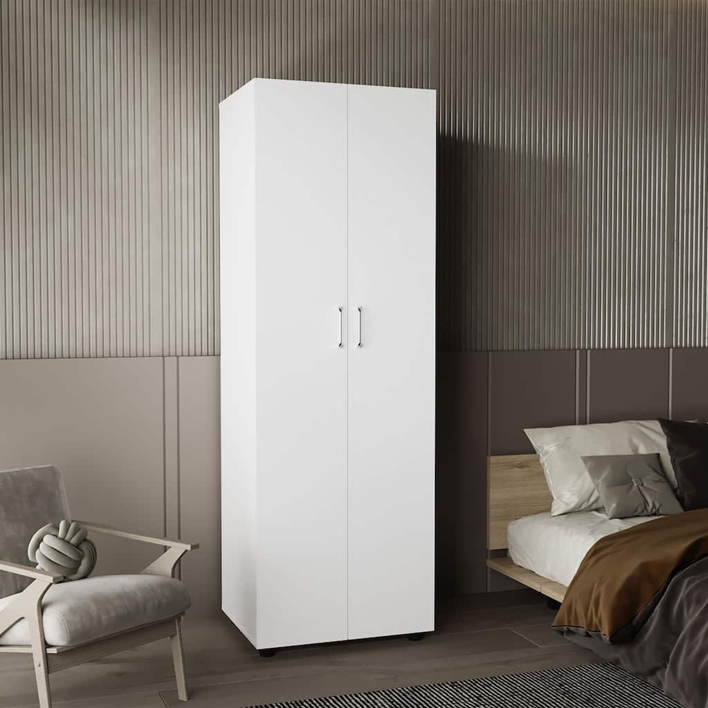 Armoire,Two Interior Shelves,Hanging Rod,Double Door,Clothes and Bedroom Storage,White