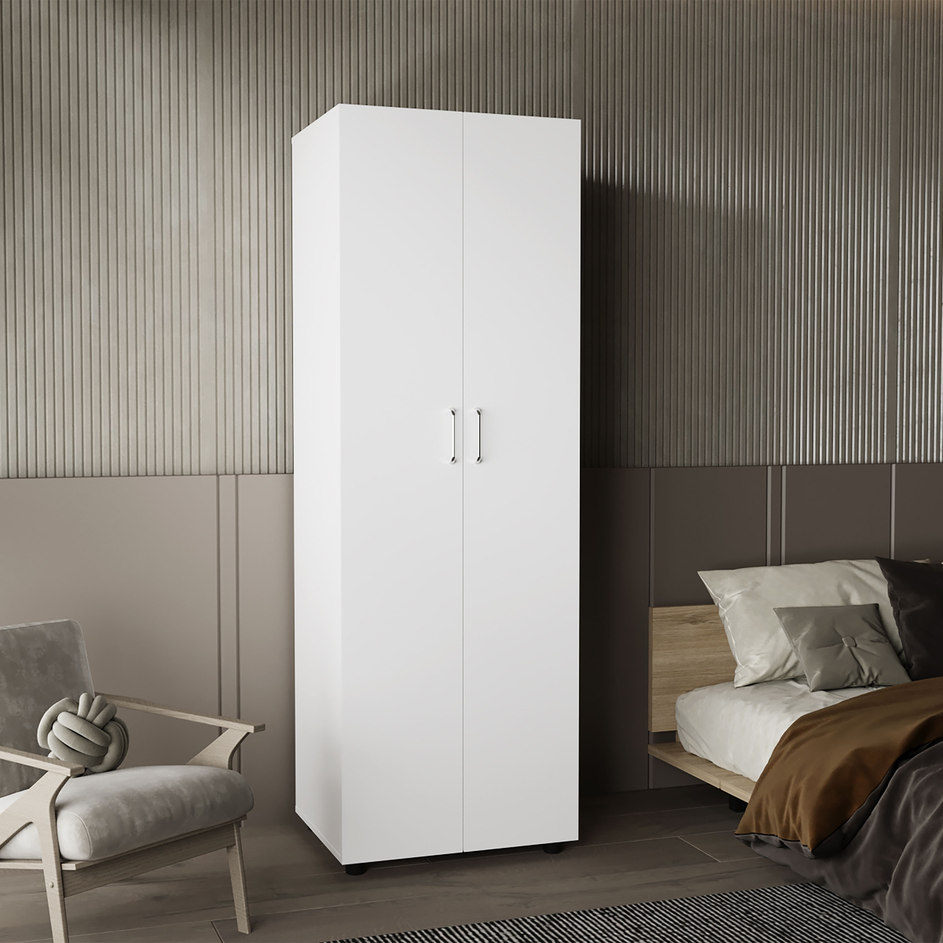 Armoire,Two Interior Shelves,Hanging Rod,Double Door,Clothes and Bedroom Storage,White