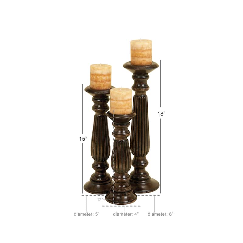 Mango Wood Candle Holder - Set of 3 Dark Brown or Beige - Roche River Decor