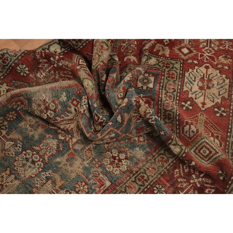 Hand Knotted Oriental 100% Wool Carpet Traditional Floral Navy Blue & Blues Bidjar Runner Rug - 11' 1'' X 3' 1''