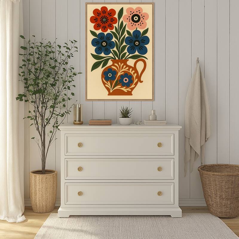 Big Boho Floral Vase by Marianne Bassil Framed Canvas Wall Art Print