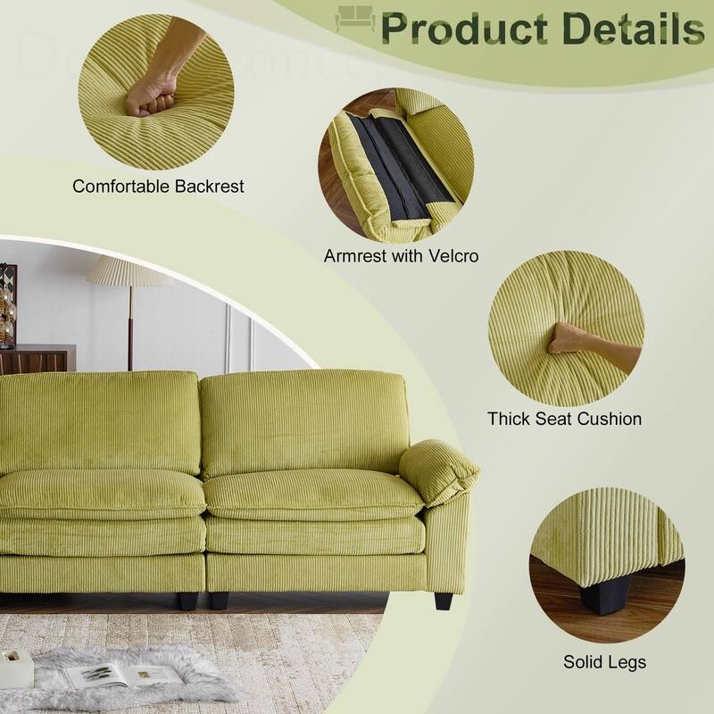 Double Layer Cushion Cloud Couch, Moludar Sofa With Reversible Ottoman For Living Room