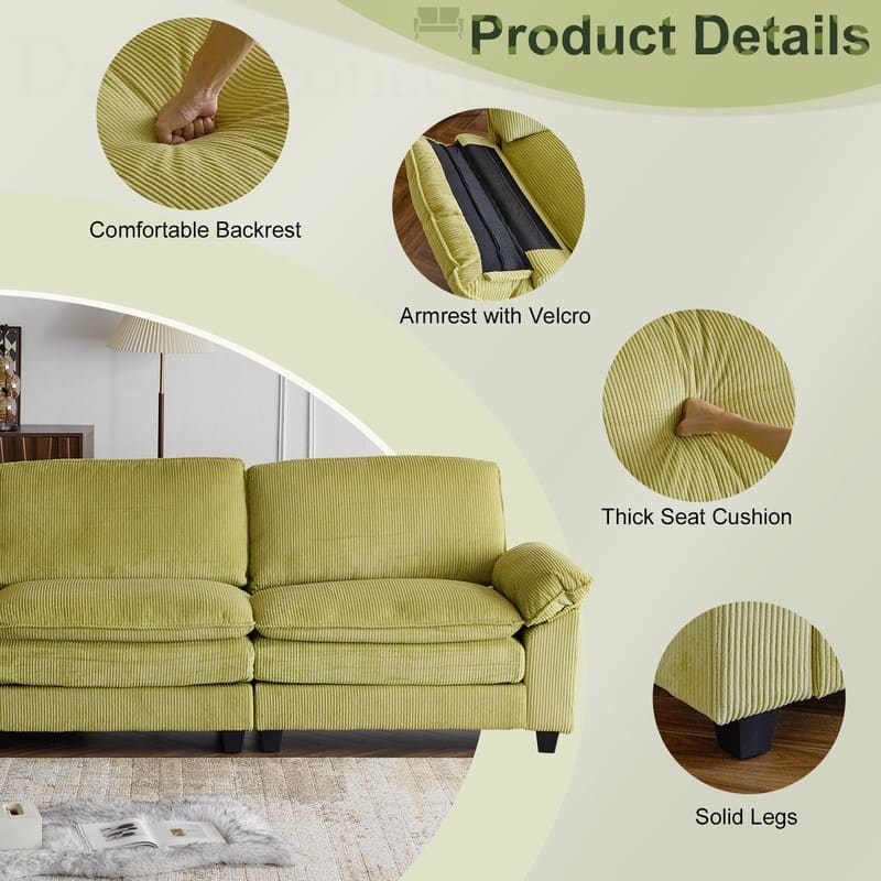 Double Layer Cushion Cloud Couch, Moludar Sofa With Reversible Ottoman For Living Room