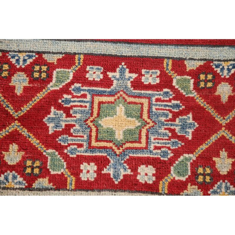 Striped Geometric Kazak Area Rug Hand-Knotted Wool Carpet - 4'11" x 6'7"
