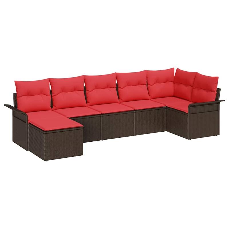 vidaXL 7/8 Garden Sofa Set with Cushions Black/Brown/Grey Poly Rattan - 117.1 x 52.2 x 27.2