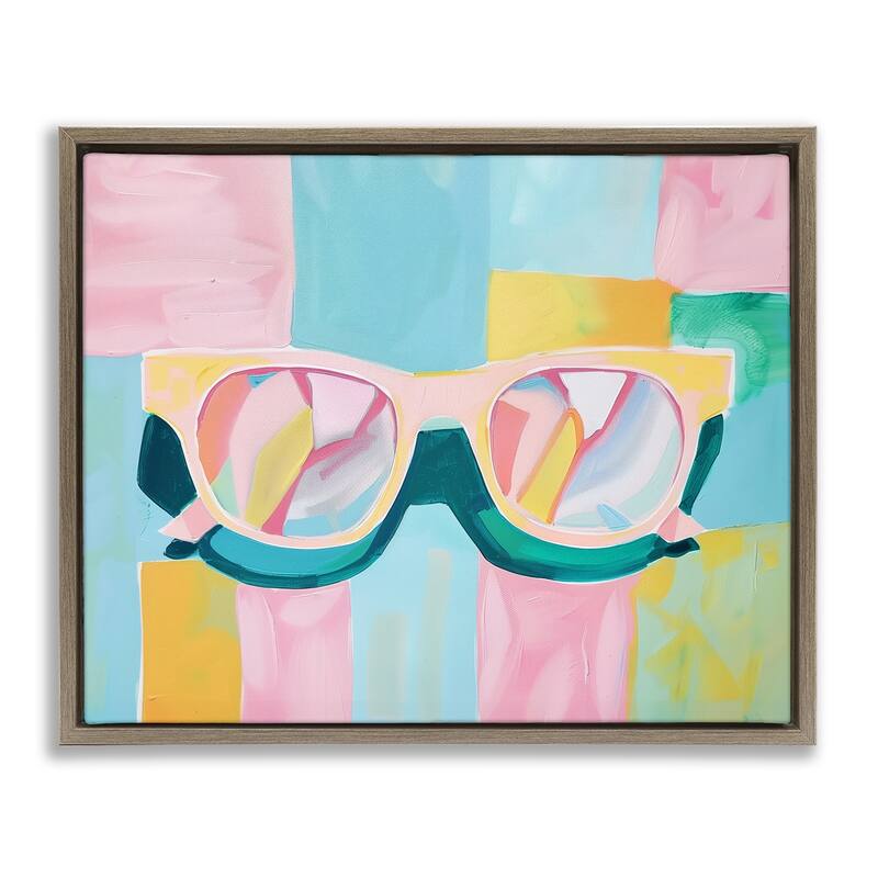 Stupell Blocked Pastels & Sunglasses Framed Floater Canvas Wall Art Design By Arlington Prints - 21 x 17 - Brown