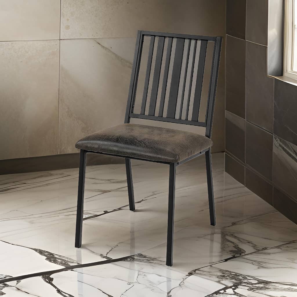 Nori 24 Inch Side Dining Chair Set of 2, Slatted Back, Faux Leather, Black